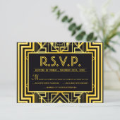 Zwart & Goud Geometrische RSVP-Kaarten RSVP Kaartje (Staand voorkant)