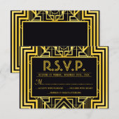 Zwart & Goud Geometrische RSVP-Kaarten RSVP Kaartje (Voorkant / Achterkant)