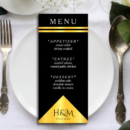 Zwart & Goud Geometrische Streep Bruiloft Receptie Menu
