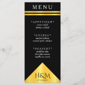 Zwart & Goud Geometrische Streep Bruiloft Receptie Menu (Voorkant)