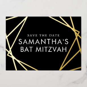Zwart goud geometrische vlek Mitzvah sparen de dat Folie Uitnodiging