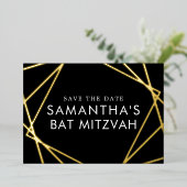 Zwart goud geometrische vlek Mitzvah sparen de dat Folie Uitnodiging (Staand Voorkant)