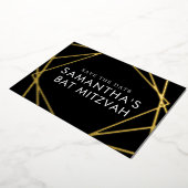 Zwart goud geometrische vlek Mitzvah sparen de dat Folie Uitnodiging (Gedraaid)