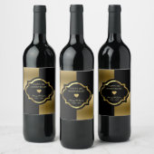 Zwart & Goud Geometrische vormen Wijn Etiket (Flessen)