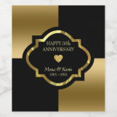 Zwart & Goud Geometrische vormen Wijn Etiket (Enkel label)