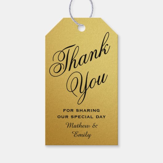 Zwart Goud Gepersonaliseerd Dank u Trouwgunst Cadeaulabel (Voorkant)