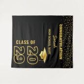 Zwart & Goud Gepersonaliseerde Graduation Party Cu Wandkleed (Voorkant (horizontaal))