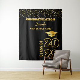 Zwart & Goud Gepersonaliseerde Graduation Party Cu Wandkleed