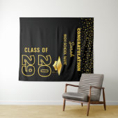 Zwart & Goud Gepersonaliseerde Graduation Party Cu Wandkleed (In Situ (horizontaal))