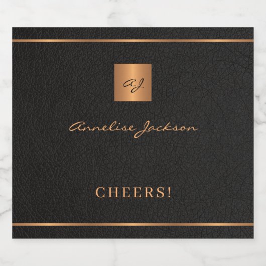 Zwart goud gepersonaliseerde initialen naam script likeurfles etiket (Enkel label)