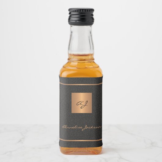 Zwart goud gepersonaliseerde initialen naam script likeurfles etiket (Voorkant)