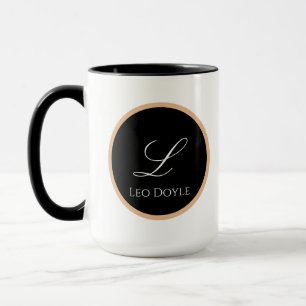 Zwart & Goud Gepersonaliseerde Initiële Naam Logo  Mok