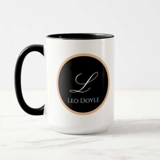 Zwart & Goud Gepersonaliseerde Initiële Naam Logo Mok (Links)