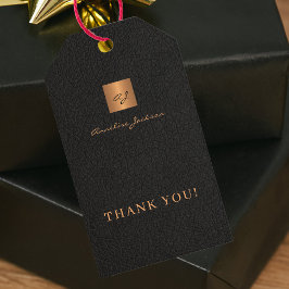 Zwart goud gepersonaliseerde monogram naam script cadeaulabel