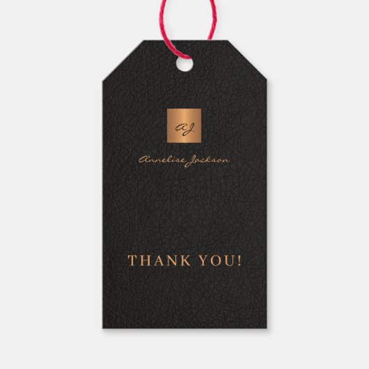 Zwart goud gepersonaliseerde monogram naam script cadeaulabel (Voorkant)