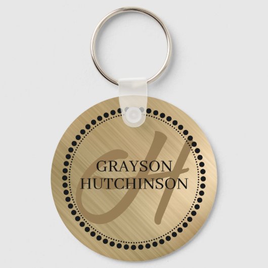 Zwart Goud Gepersonaliseerde Monogram Naam Sleutelhanger (Voorkant)