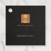 Zwart goud gepersonaliseerde monogram scriptnaam bedankjes labels (Voorkant)