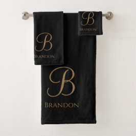 Zwart Goud Gepersonaliseerde Naam en Monogram Bad Handdoek