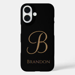 Zwart Goud Gepersonaliseerde Naam en Monogram iPhone 16 Hoesje