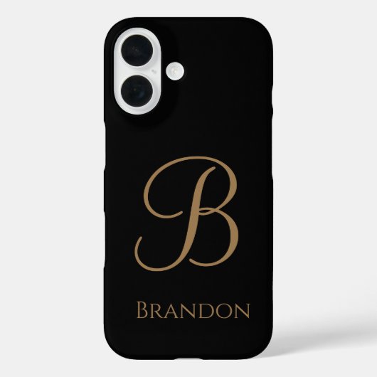 Zwart Goud Gepersonaliseerde Naam en Monogram Case-Mate iPhone Case (Achterkant)