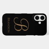 Zwart Goud Gepersonaliseerde Naam en Monogram Case-Mate iPhone Case (Achterkant (horizontaal))