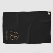 Zwart Goud Gepersonaliseerde Naam en Monogram Golfhanddoek (Horizontaal)
