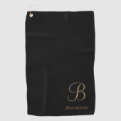 Zwart Goud Gepersonaliseerde Naam en Monogram Golfhanddoek (Voorkant)