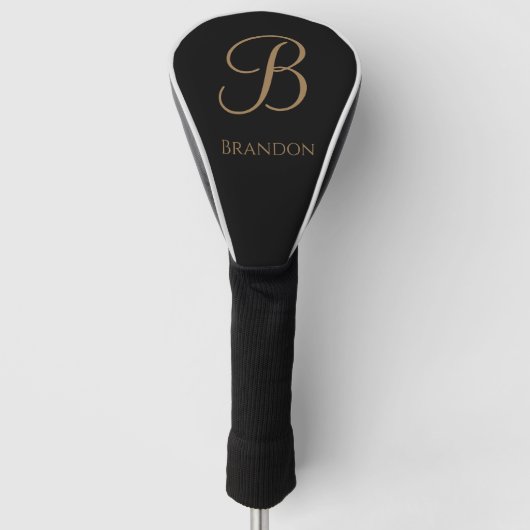 Zwart Goud Gepersonaliseerde Naam en Monogram Golfheadcover (Voorkant)