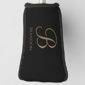 Zwart Goud Gepersonaliseerde Naam en Monogram Golfheadcover (Draai 90)