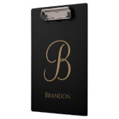Zwart Goud Gepersonaliseerde Naam en Monogram Klembord (Links)