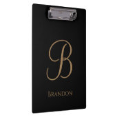 Zwart Goud Gepersonaliseerde Naam en Monogram Klembord (Rechts)