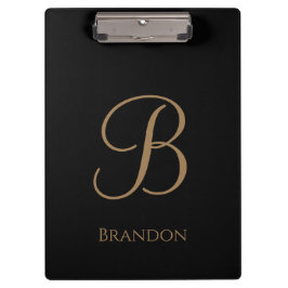 Zwart Goud Gepersonaliseerde Naam en Monogram Klembord
