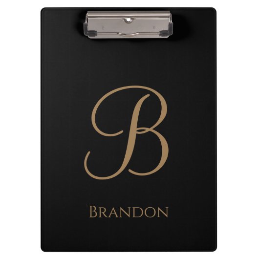 Zwart Goud Gepersonaliseerde Naam en Monogram Klembord (Voorkant)