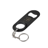 Zwart Goud Gepersonaliseerde Naam en Monogram Mini Flessenopener (Achterkant Gekanteld)