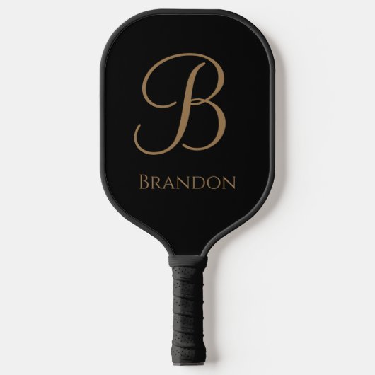 Zwart Goud Gepersonaliseerde Naam en Monogram Pickleball Paddle (Voorkant)