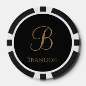 Zwart Goud Gepersonaliseerde Naam en Monogram Poker Chips (Voorkant)
