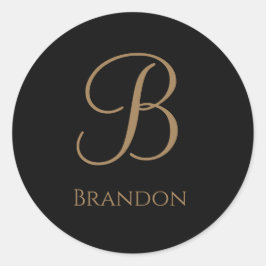 Zwart Goud Gepersonaliseerde Naam en Monogram Ronde Sticker