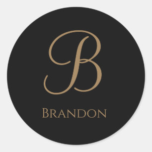 Zwart Goud Gepersonaliseerde Naam en Monogram Ronde Sticker