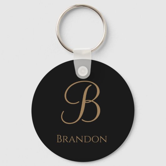 Zwart Goud Gepersonaliseerde Naam en Monogram Sleutelhanger (Voorkant)