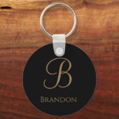 Zwart Goud Gepersonaliseerde Naam en Monogram Sleutelhanger (Voorkant)