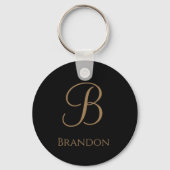 Zwart Goud Gepersonaliseerde Naam en Monogram Sleutelhanger (Achterkant)