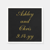 Zwart & Goud Gepersonaliseerde Wedding Receptie Fa Servet (Voorkant)