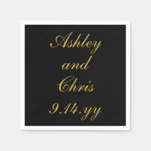 Zwart & Goud Gepersonaliseerde Wedding Receptie Fa Servet