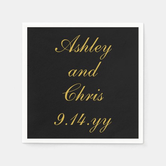 Zwart & Goud Gepersonaliseerde Wedding Receptie Fa Servet (Voorkant)