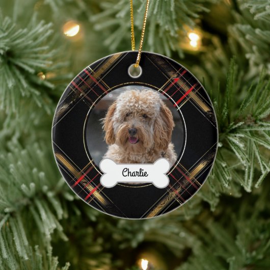 Zwart Goud Geplaagd Custom Pet Puppy Dog Foto Keramisch Ornament (Boom)