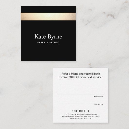 Zwart Goud Gestreept Verwijs een Vriend Aanbevelingskaartje (Voorkant / Achterkant)