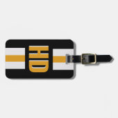 Zwart & goud gestreepte Shadow Monogram Vakantie Bagagelabel (Voorkant horizontaal)