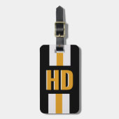 Zwart & goud gestreepte Shadow Monogram Vakantie Bagagelabel (Voorkant verticaal)