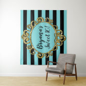 Zwart goud gestreepte verjaardagsfeest achtergrond wandkleed (In situ)