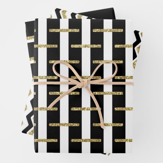 Zwart Goud Gestreepte Verpakking Papier Blad Set v Inpakpapier Vel (In situ)